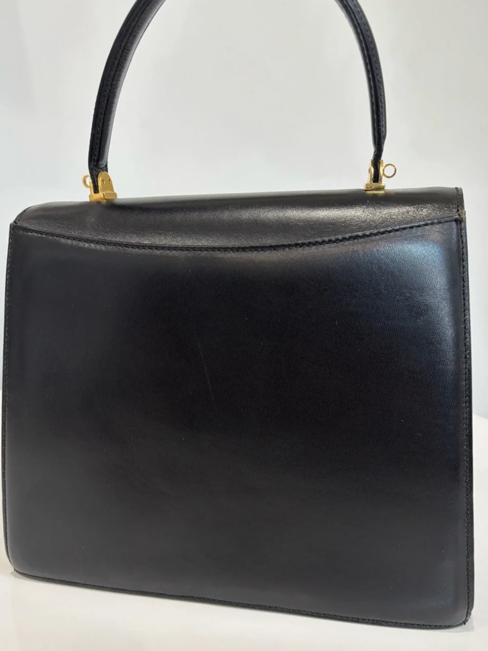 Bally Vintage Black Leather Top Handle Bag Gold Hardware Structured Crossbody - Picture 7 of 10
